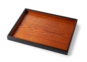 Wooden plate placed on white background