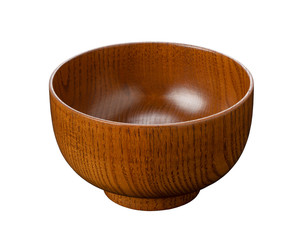 Wooden bowl placed on a white background