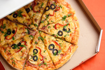 Pizza in the in delivery box you can put your writing on the box.