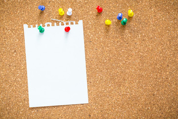 paper note on cork board. cork board with blank notes. sticker note