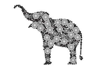 Elephant mosaic of small circles in variable sizes and color tinges