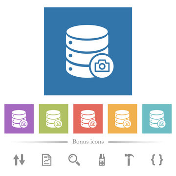 Database Snapshot Flat White Icons In Square Backgrounds