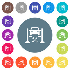 Car service flat white icons on round color backgrounds