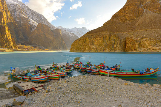 Beautiful Attabad Lake, Northern Pakistan. Beautiful local boat in Attabad lake, Upper Hunza Pakistan....