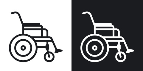 Wheelchair icon, disabled person concept. Simple two-tone vector illustration on black and white background
