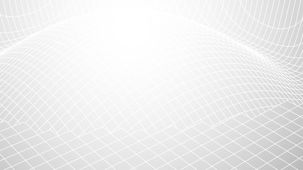 Abstract white background. Gray wireframe backdrop. 3d computer grid. Sci-fi technology concept. Neutral geometric pattern. Stock vector illustration