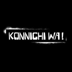 Konnichi Wa stencil graffiti lettering on black background. Greeting in japanesse language design  templates for greeting cards, overlays, posters