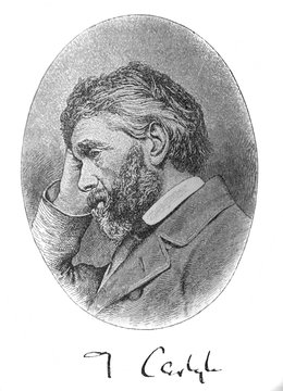 The Thomas Carlyle's portrait, an English writer in the old book the Great Authors, by W. Dalgleish, 1891, London