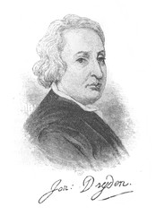 The John Dryden's portrait, an English poet, literary critic, translator in the old book the Great Authors, by W. Dalgleish, 1891, London