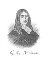 The John Milton's portrait, an English poet and intellectual in the old book the Great Authors, by W. Dalgleish, 1891, London
