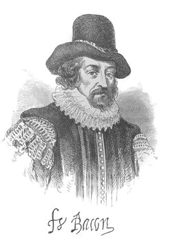 The Francis Bacon's portrait, an English philosopher and statesman in the old book the Great Authors, by W. Dalgleish, 1891, London