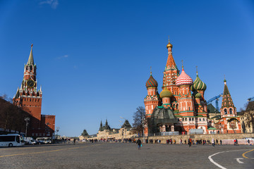 St. Basil's Cathedral and Spasskaya tower on Red Square in Moscow