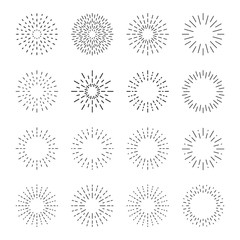 Sunburst set. Big collection sunburst best quality. Star, firework explosion, logo, emblem, tag. Web banner. Vector Illustration.