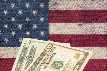 Flagge USA und Dollar Geldscheine