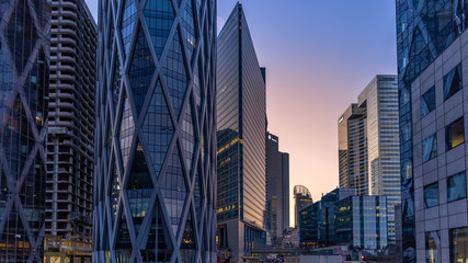 Fototapeta premium La Defense - modern business and financial district in Paris with highrise buildings. 