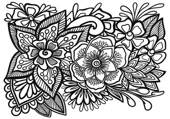 Ornament flower zentangle line art coloring book page for adults and children vector illustration nature stroke background