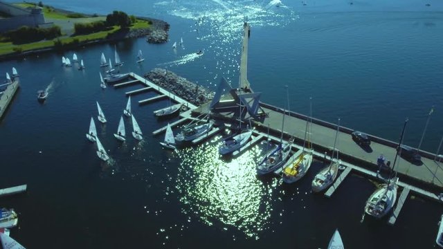 Howth Yacht Club team prepares for the ,  Sydney Hobart. Beautiful aerial views of boats preparing for a sailing contest.