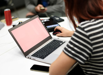 Caucasian woman using computer