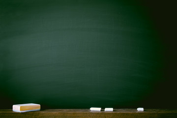 Green Chalkboard. Chalk texture school board display for background. chalk traces erased with copy...
