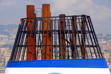 ferry chimney in port