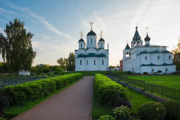 Fototapeta na wymiar On a summer evening on the territory of the Murom Spaso-Preobrazhensky Monastery. City Murom, Russia
