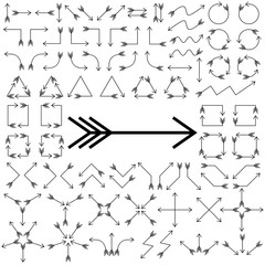Big set of arrows. Black isolated on white background. Vector illustration.