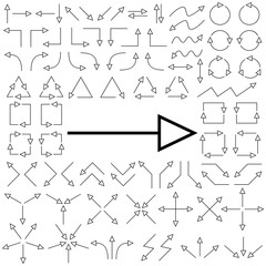 Big set of arrows. Black isolated on white background. Vector illustration.