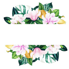 Horizontal stripe banner with watercolor floral elements