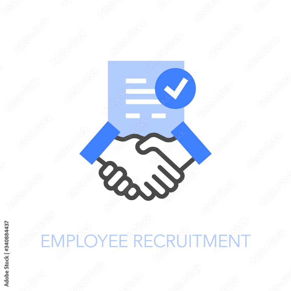 Poster Employee recruitment symbol with a handshake and an approved contract. Easy to use for your website or presentation.