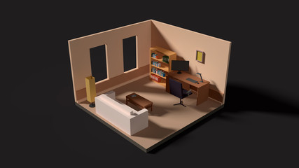 Home Office Low Poly 3D