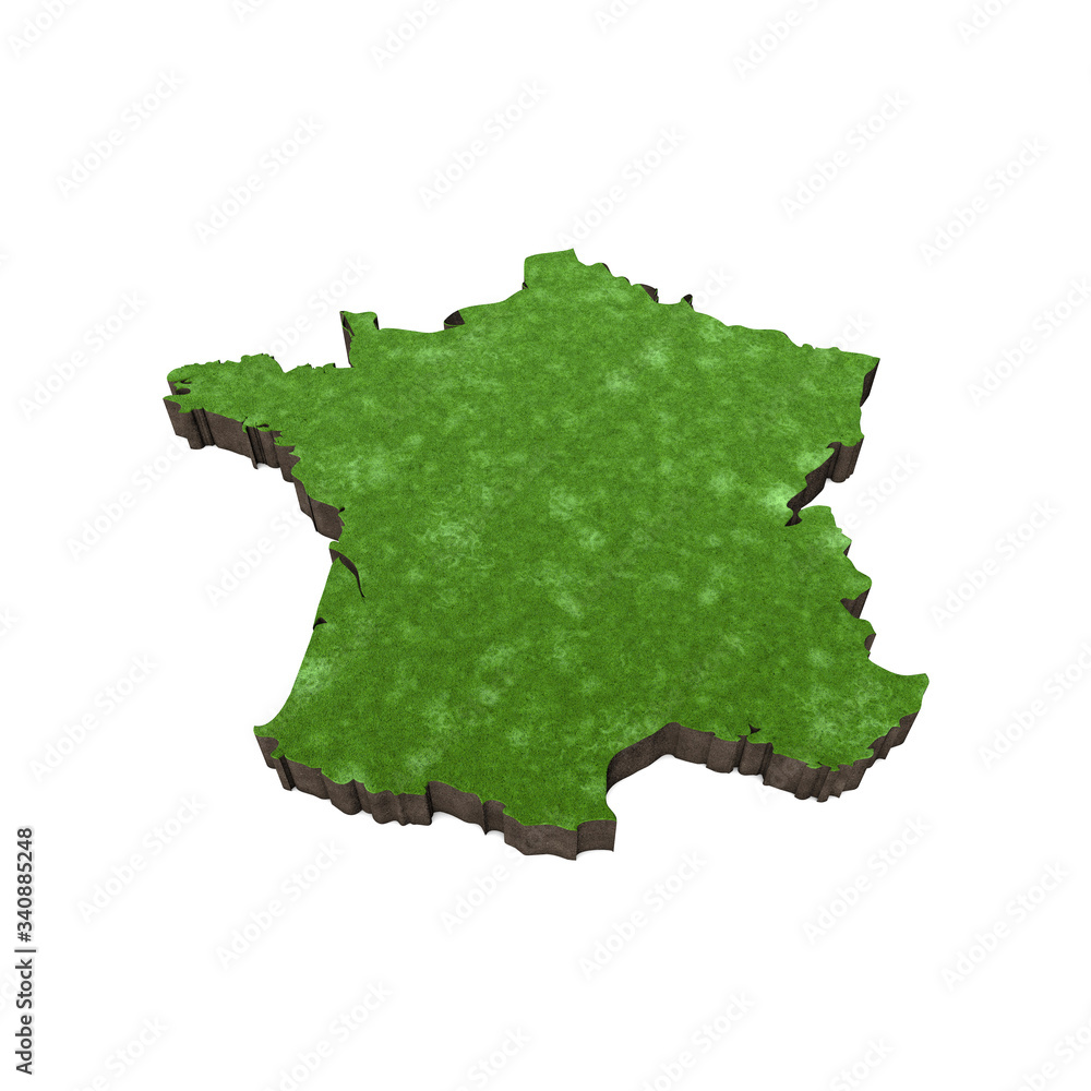Poster map of france with grass and soil. 3d rendering
