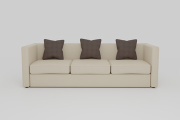 3D rendering Modern sofa, couch isolated on the white living room.