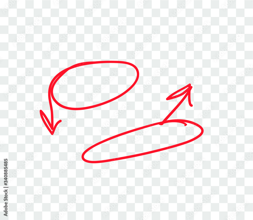 Poster hand drawn object for design use. red doodle frame and arrows on transparent background. abstract pe