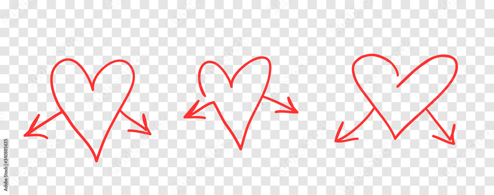 Poster hand drawn object for design use. red doodle frame and arrows on transparent background. abstract pe