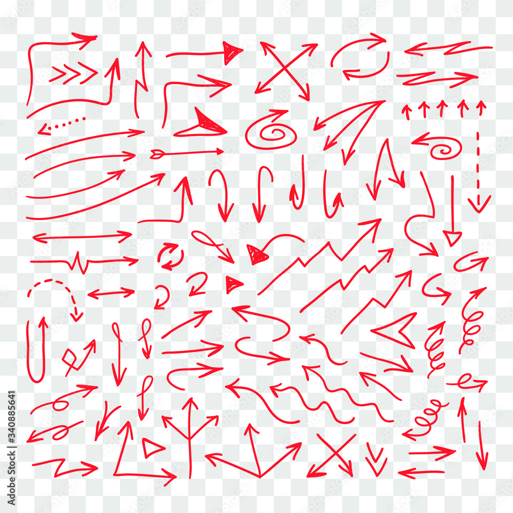 Poster hand drawn object for design use. red doodle frame and arrows on transparent background. abstract pe