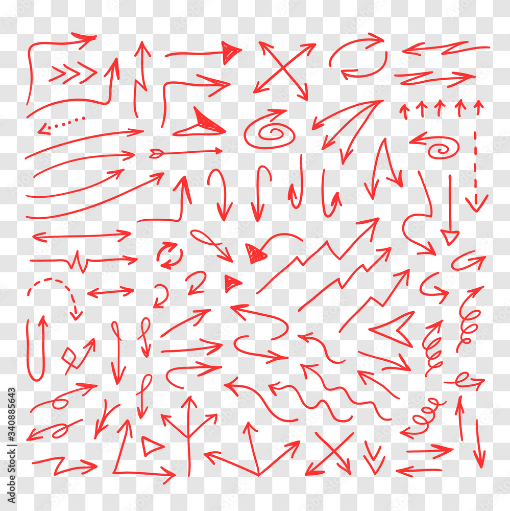 Poster hand drawn object for design use. red doodle frame and arrows on transparent background. abstract pe