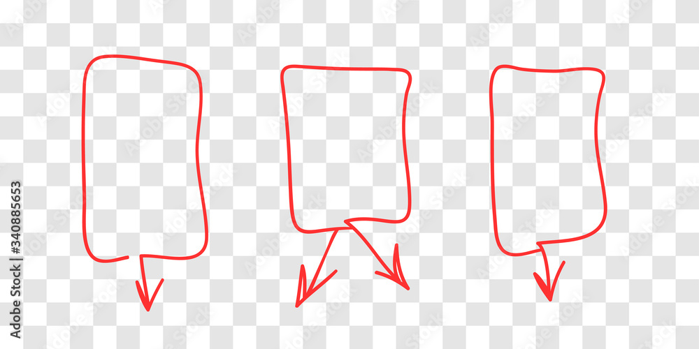 Poster hand drawn object for design use. red doodle frame and arrows on transparent background. abstract pe