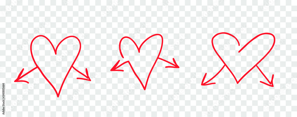 Poster hand drawn object for design use. red doodle frame and arrows on transparent background. abstract pe