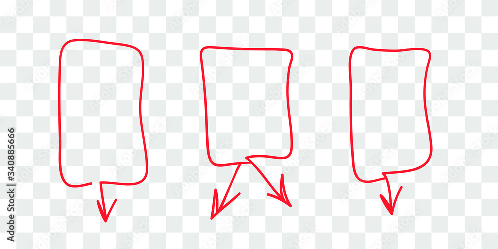 Poster hand drawn object for design use. red doodle frame and arrows on transparent background. abstract pe