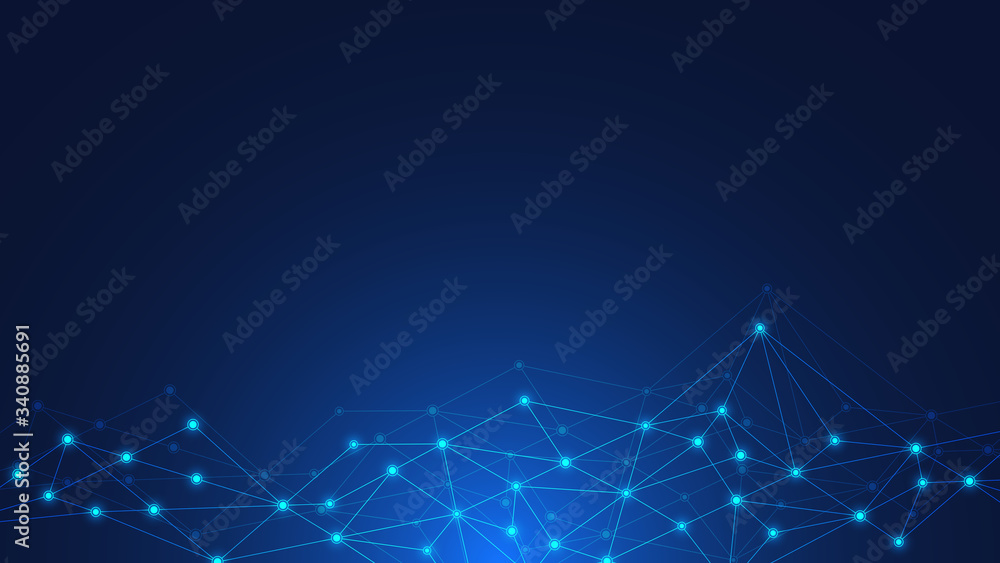 Wall mural abstract technology background with connecting dots and lines. digital technology of global network 