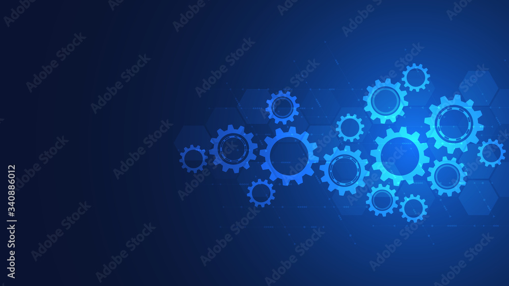 Aufkleber cogs and gear wheel mechanisms. hi-tech digital technology and engineering. abstract technical backg