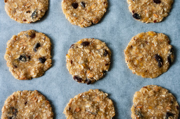 Photo pattern with oat biscuits, home made food, fresh bakery, healthy.