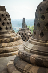Borobudur temple sculpture at sunrise 