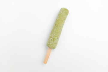 Green tea ice cream on white background
