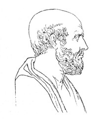The Hippocritus' portrait, the Greek philosopher in the old book The main ideas of zoology, by E. Perier, 1896, St. Petersburg
