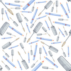 seamless pattern cosmetics, lip pencil, mascara, background, fabric pattern, scrapbooking