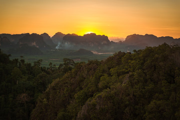 sunset over the mountains in Thailand 