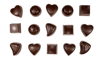 Various chocolate candies isolated on white background
