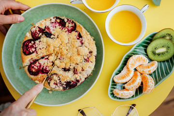 Homemade plum crumble