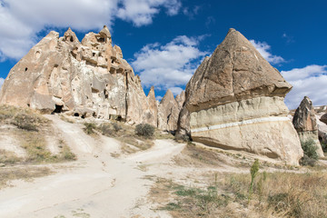 volcanic formations in Cappadocia in Turkey.